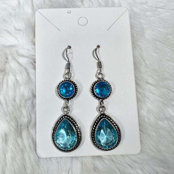 Turquoise Blue Topaz 925 Gemstone Necklace & Earrings - Picture 5 of 10